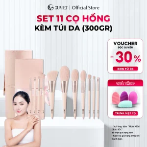 Bộ Cọ Trang Điểm Cá Nhân GUVIET 11 Cây Màu Hồng Kèm Túi Da Đựng Cùng Màu 300gr