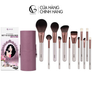 Bộ Cọ Trang Điểm Cá Nhân GUVIET 12 Cây Nâu Ngà Có Bao Da